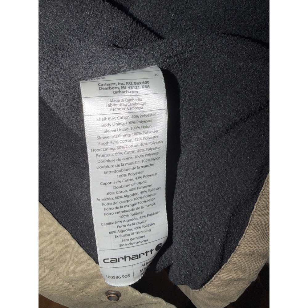 Carhartt Mens Sz M Quick Duck Canvas Fleece Lined Chore Jacket Fleece Hood - Picture 5 of 9